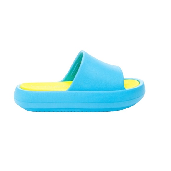 NIB Beach Slides by J/SLIDES Sz8 Turquoise/Yellow SQUISH - Picture 2 of 10